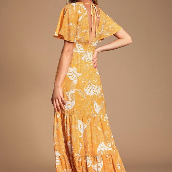[Lulu's] Savanna Golden Yellow Floral Print Maxi - Picture 6 of 9